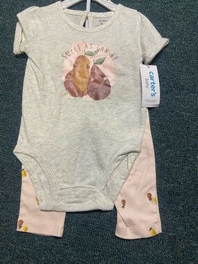 Carter's Heather Gray Bodysuit & Light Pink Pants Set with Pear Graphic